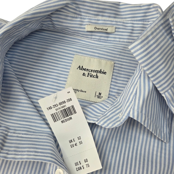 Abercrombie Oversized Cropped Poplin Dress Shirt NEW Womens Medium Blue White - Picture 3 of 11